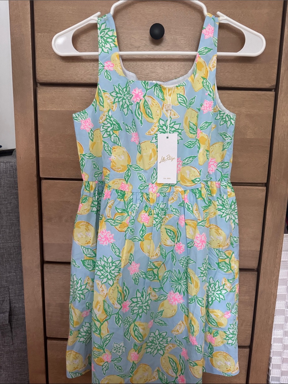 Lilly Pulitzer Girls' Lemon Print Blue Tank Dress